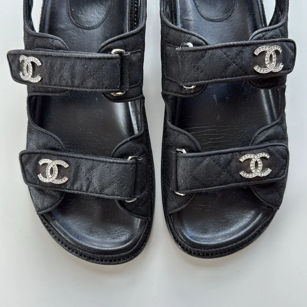 Chanel Quilted Dad Sandals, Black, Size 39.5